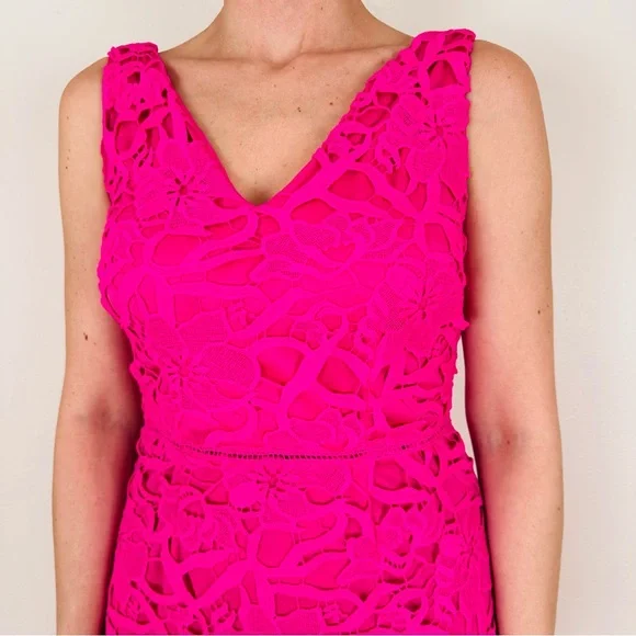 Alexia Admor Floral Lace V-neck Peplum Hem Eyelet Pink Midi Dress - Picture 7 of 14
